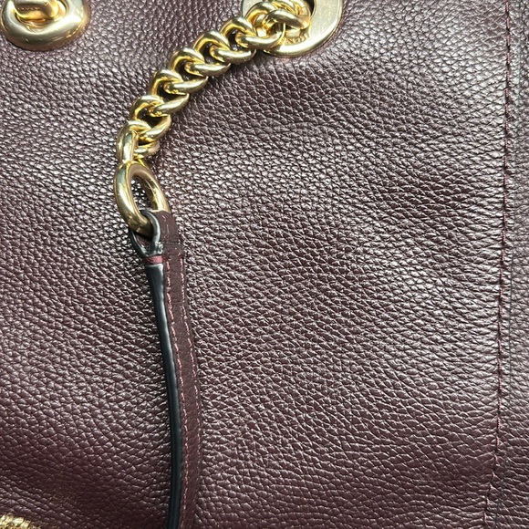 Coach Wine Pebble Leather with Gold Chain Strap, Turn Lock Tote, Gently Used - Picture 9 of 9